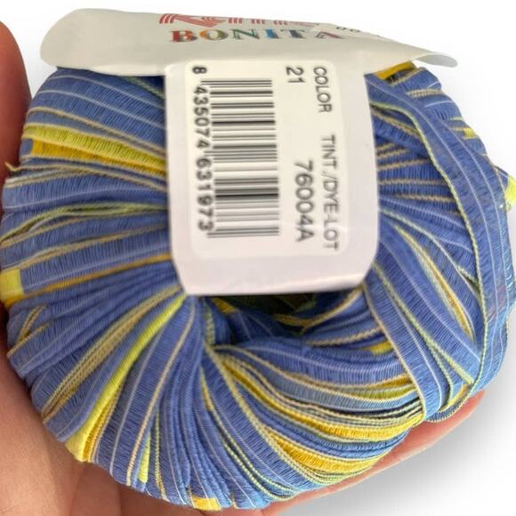 5 Skeins Katia BONITA Ribbon Yarn | Color #21 Blue, Green, Yellow - Picture 5 of 6